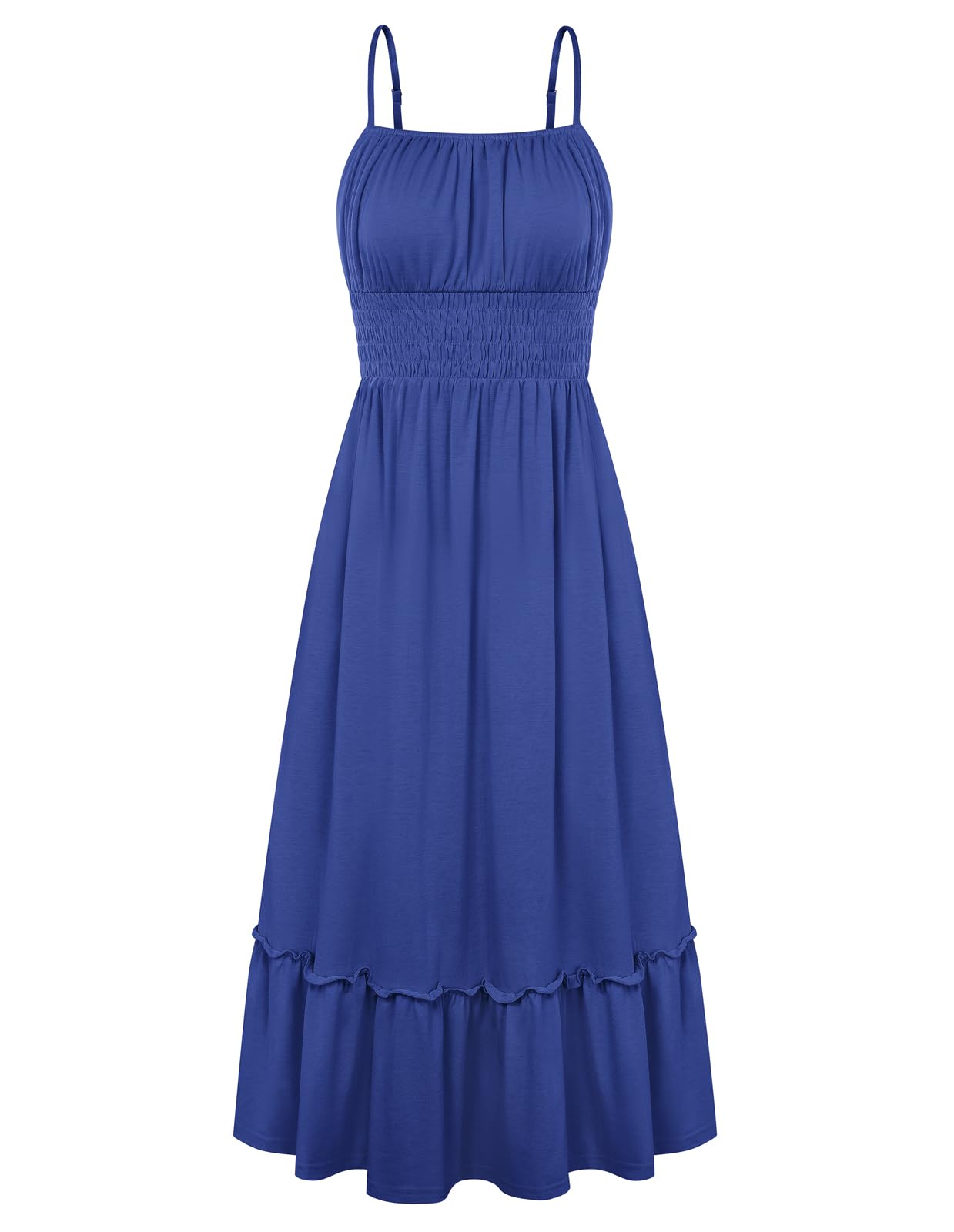 GRACE KARIN Women's Summer Maxi Dress 2026,Smocked Ruched Bust Sundress with Adjustable Straps & Pockets-Beach Vacation Dress