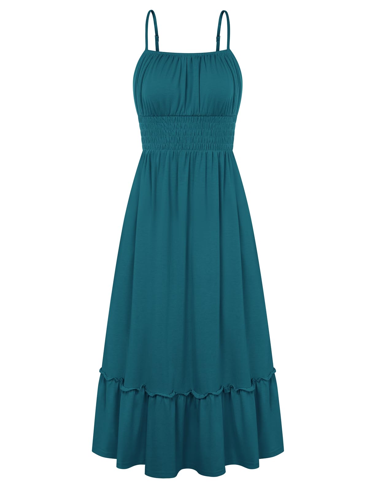 GRACE KARIN Women's Summer Maxi Dress 2026,Smocked Ruched Bust Sundress with Adjustable Straps & Pockets-Beach Vacation Dress