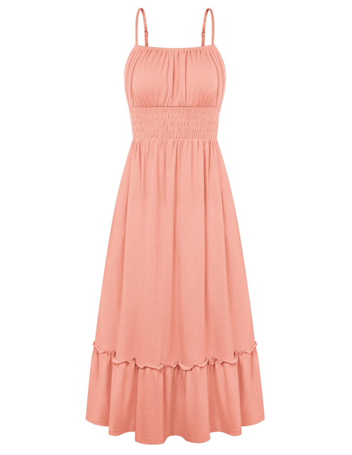 GRACE KARIN Women's Summer Maxi Dress 2026,Smocked Ruched Bust Sundress with Adjustable Straps & Pockets-Beach Vacation Dress