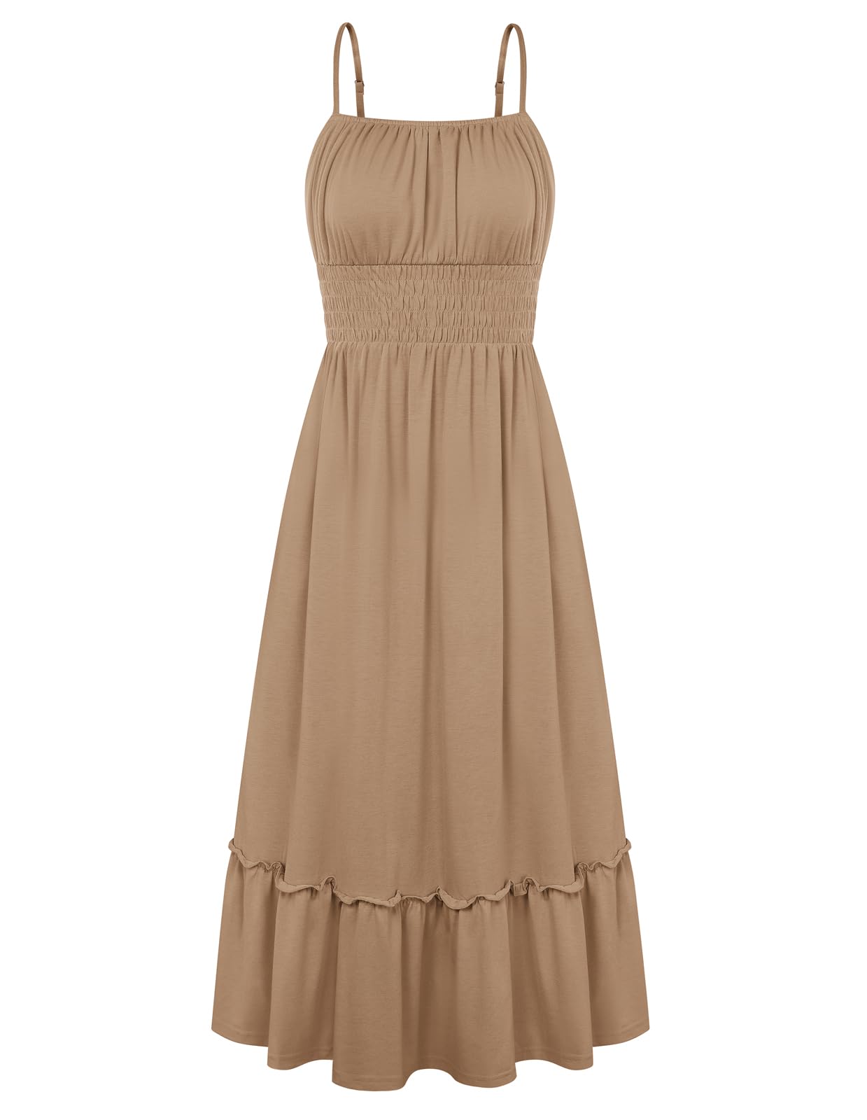 GRACE KARIN Women's Summer Maxi Dress 2026,Smocked Ruched Bust Sundress with Adjustable Straps & Pockets-Beach Vacation Dress
