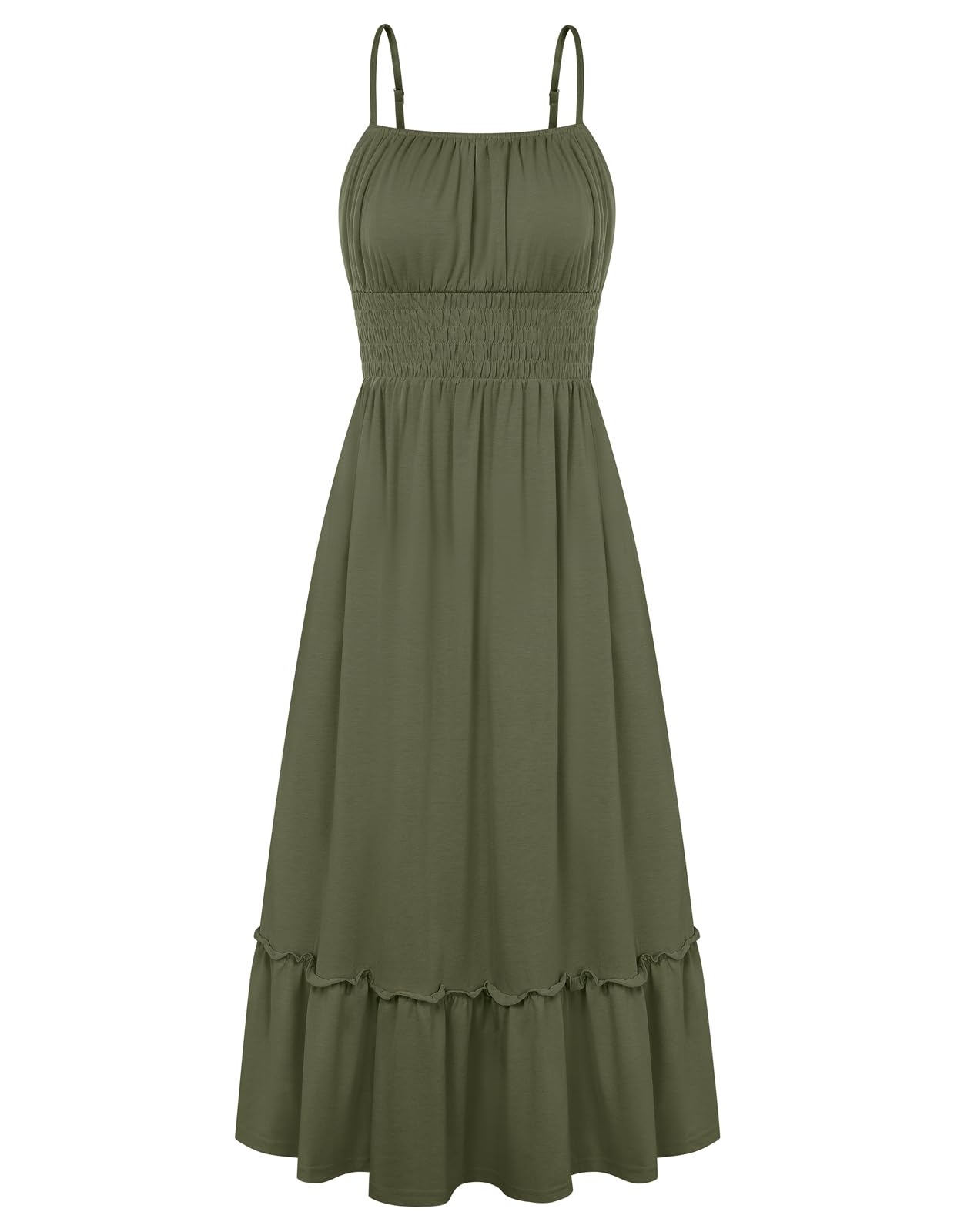 GRACE KARIN Women's Summer Maxi Dress 2026,Smocked Ruched Bust Sundress with Adjustable Straps & Pockets-Beach Vacation Dress