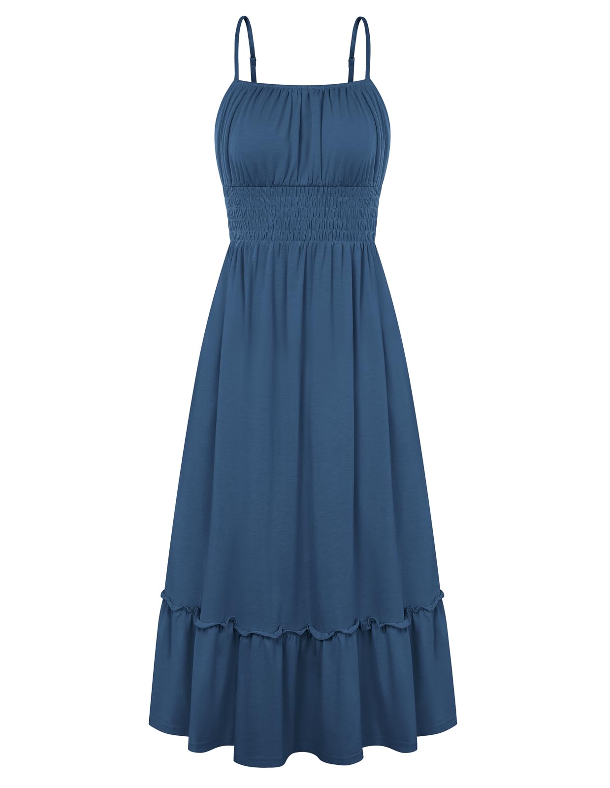 GRACE KARIN Women's Summer Maxi Dress 2026,Smocked Ruched Bust Sundress with Adjustable Straps & Pockets-Beach Vacation Dress