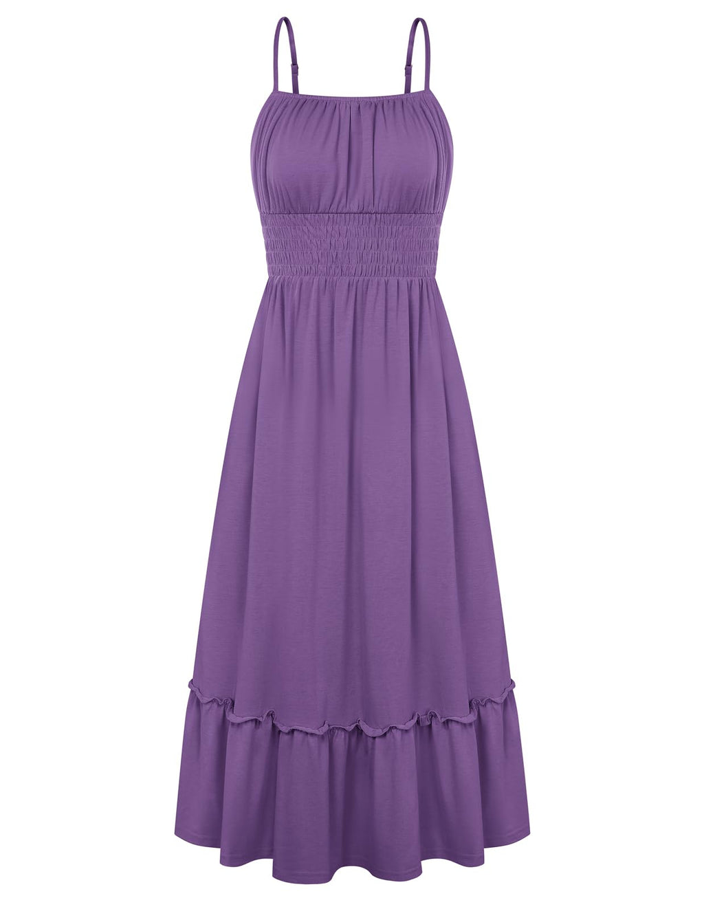 GRACE KARIN Women's Summer Maxi Dress 2026,Smocked Ruched Bust Sundress with Adjustable Straps & Pockets-Beach Vacation Dress