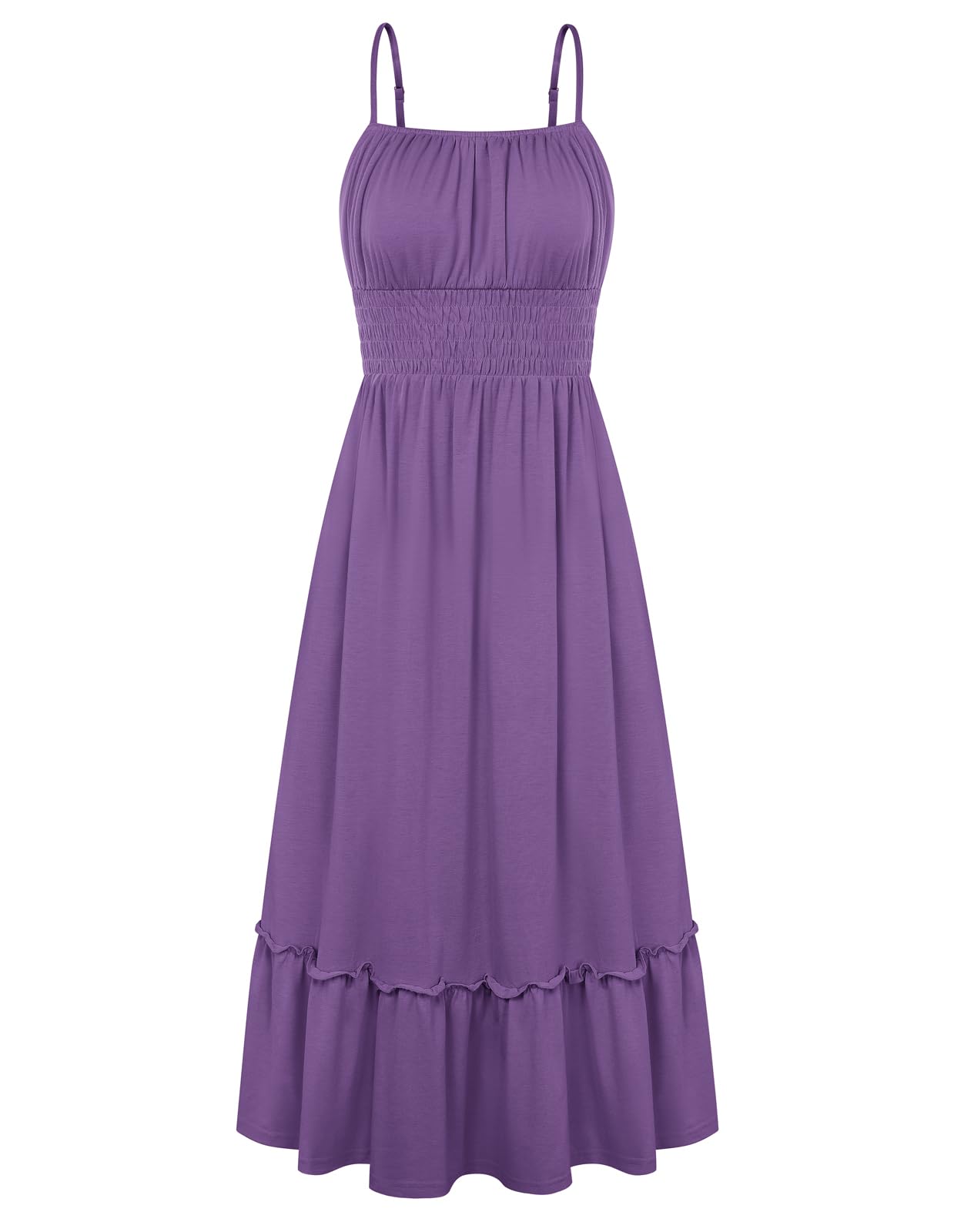 GRACE KARIN Women's Summer Maxi Dress 2026,Smocked Ruched Bust Sundress with Adjustable Straps & Pockets-Beach Vacation Dress