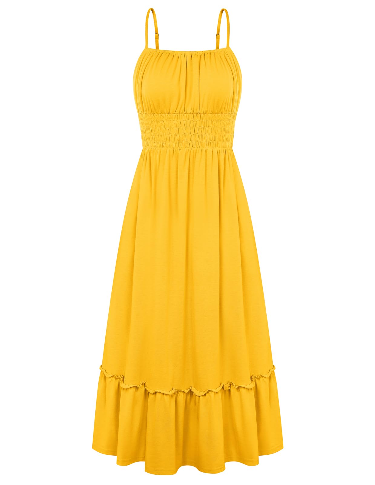 GRACE KARIN Women's Summer Maxi Dress 2026,Smocked Ruched Bust Sundress with Adjustable Straps & Pockets-Beach Vacation Dress
