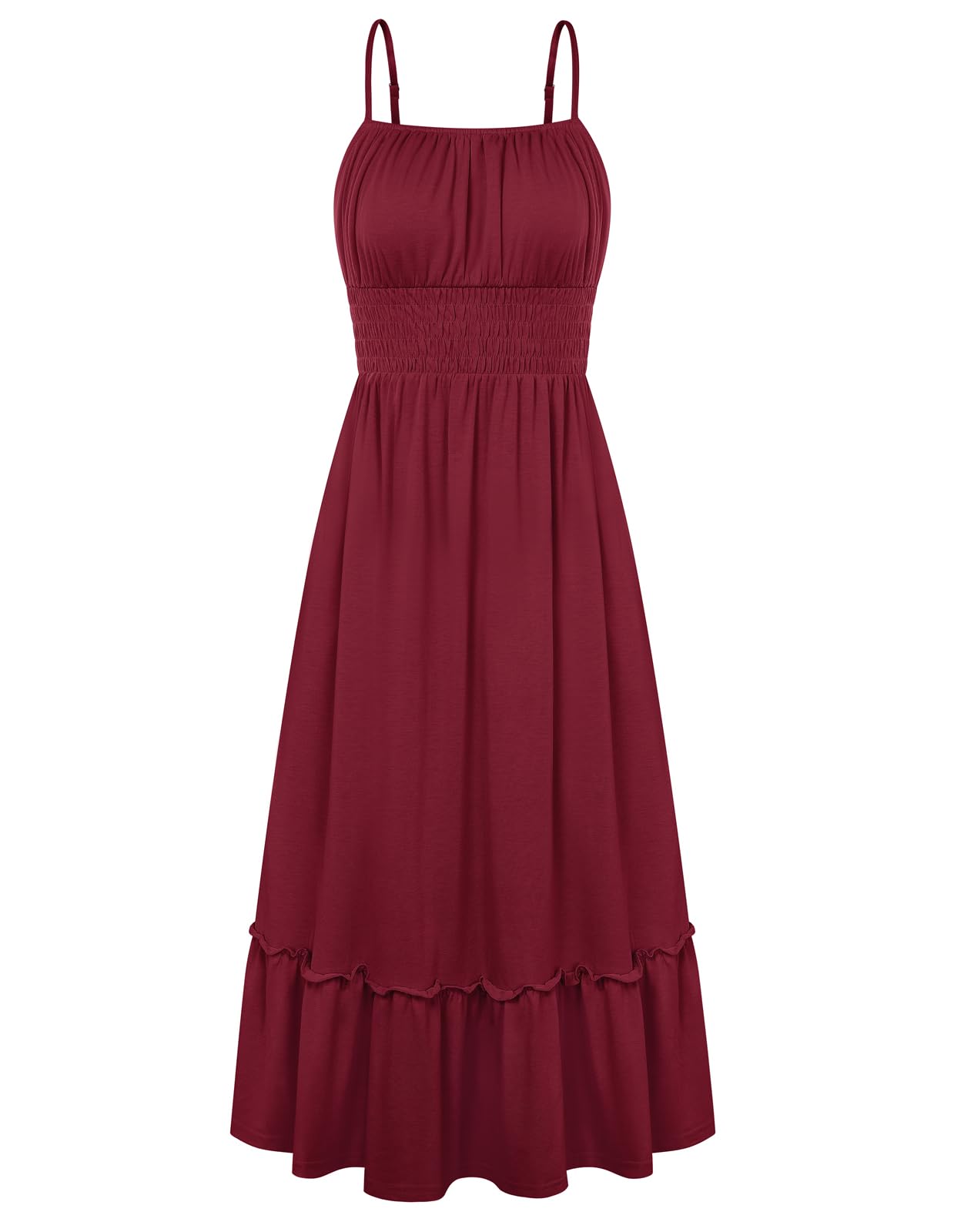 GRACE KARIN Women's Summer Maxi Dress 2026,Smocked Ruched Bust Sundress with Adjustable Straps & Pockets-Beach Vacation Dress