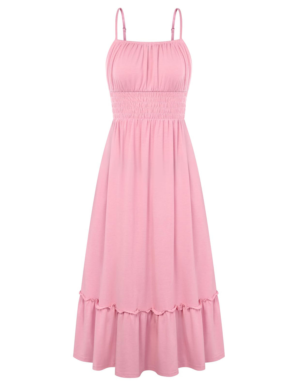 GRACE KARIN Women's Summer Maxi Dress 2026,Smocked Ruched Bust Sundress with Adjustable Straps & Pockets-Beach Vacation Dress