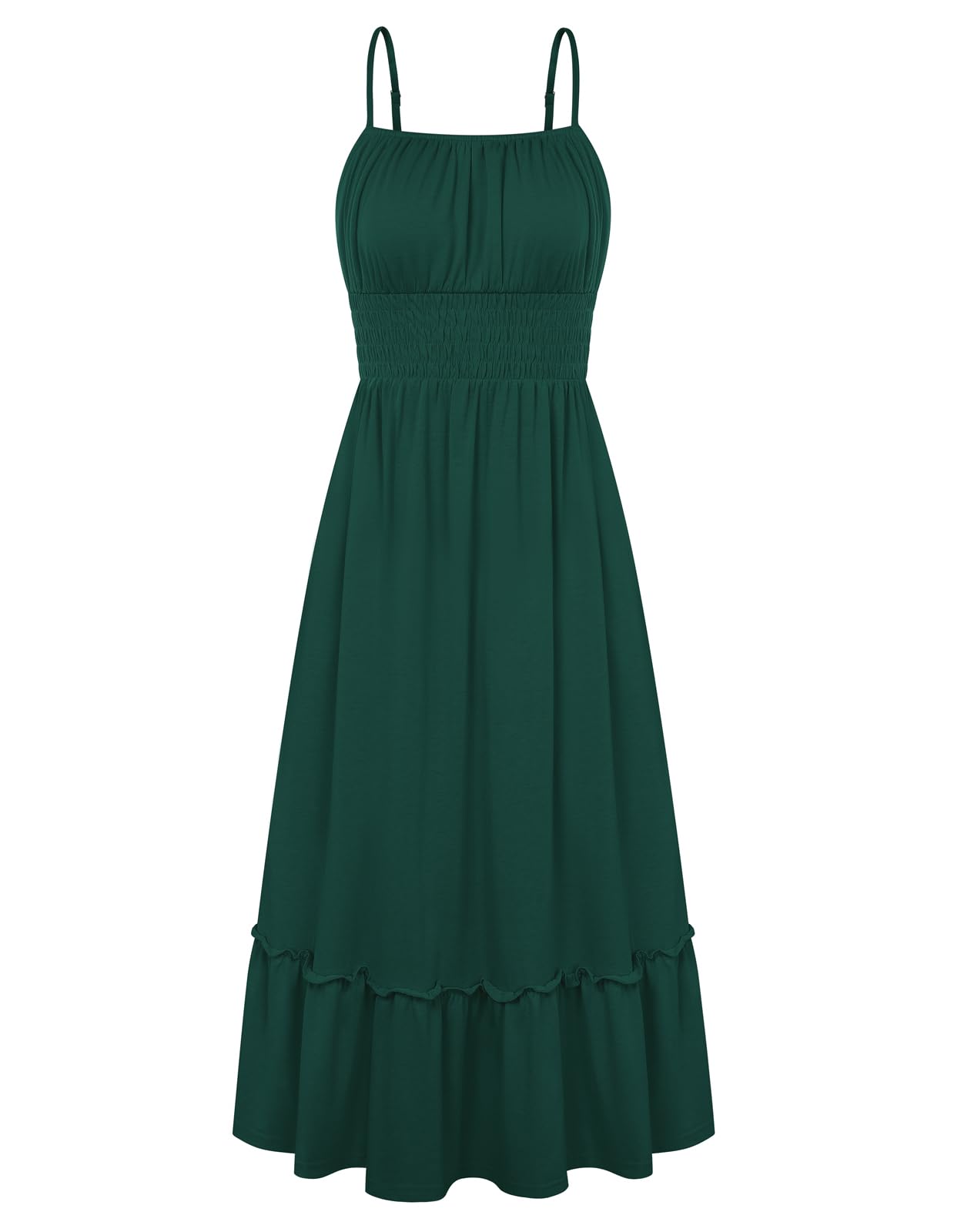 GRACE KARIN Women's Summer Maxi Dress 2026,Smocked Ruched Bust Sundress with Adjustable Straps & Pockets-Beach Vacation Dress