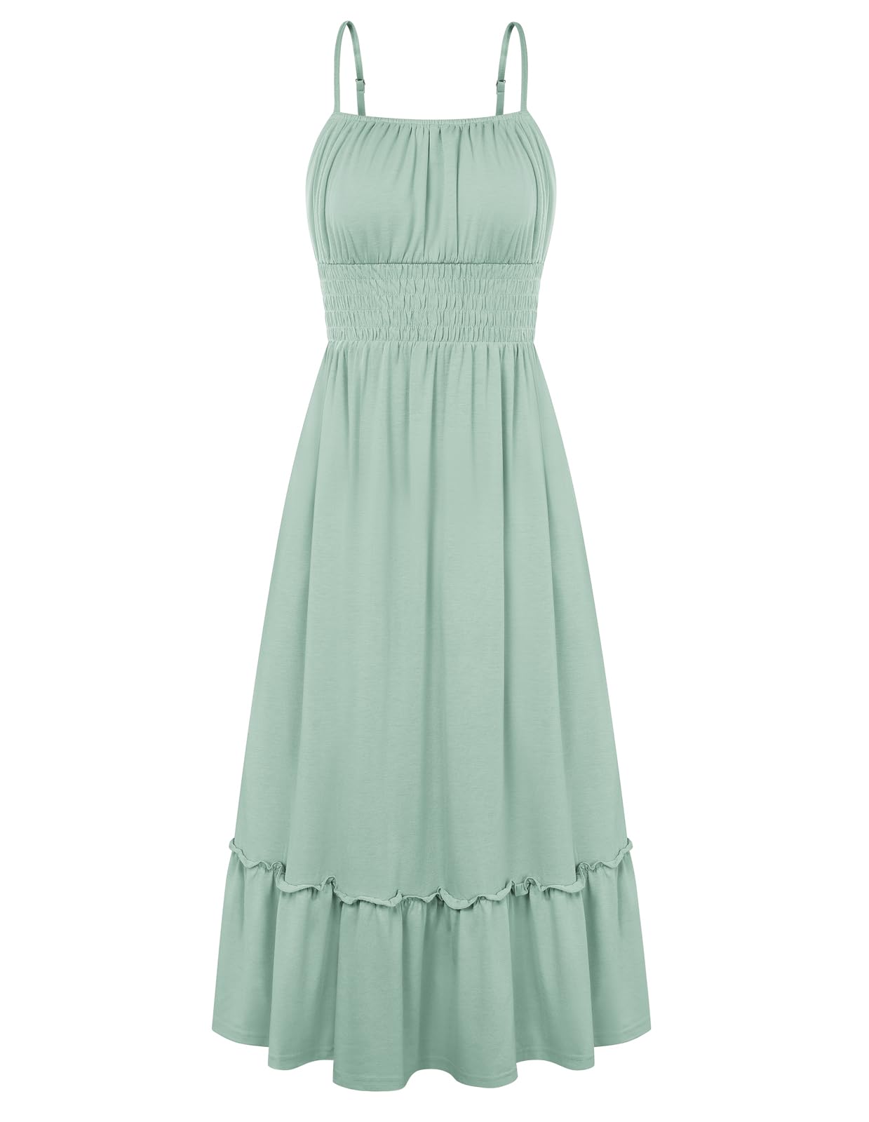 GRACE KARIN Women's Summer Maxi Dress 2026,Smocked Ruched Bust Sundress with Adjustable Straps & Pockets-Beach Vacation Dress