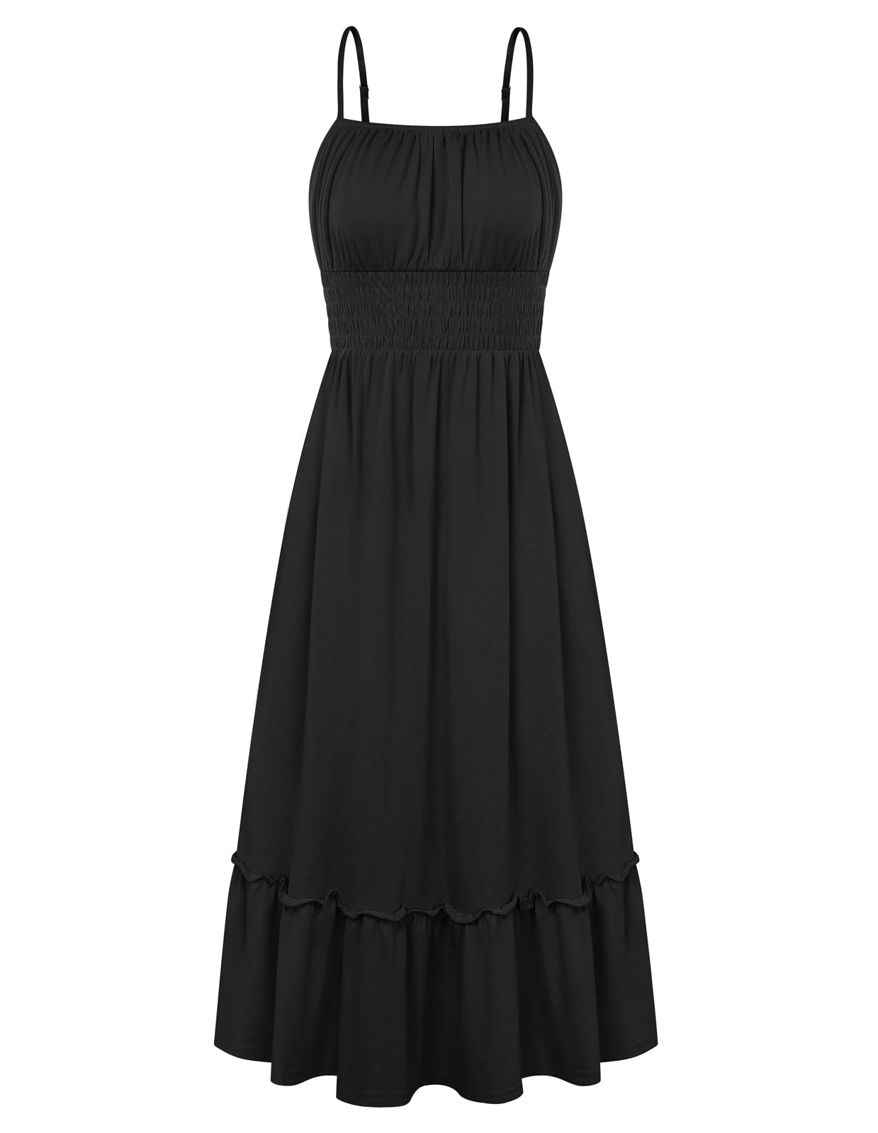 GRACE KARIN Women's Summer Maxi Dress 2026,Smocked Ruched Bust Sundress with Adjustable Straps & Pockets-Beach Vacation Dress