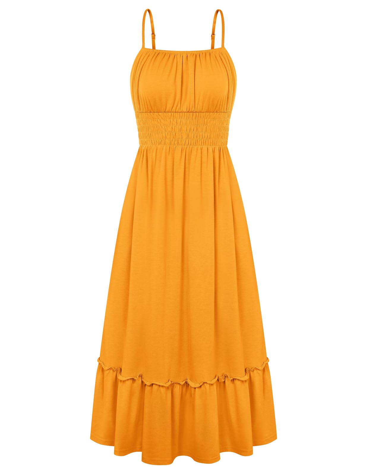 GRACE KARIN Women's Summer Maxi Dress 2026,Smocked Ruched Bust Sundress with Adjustable Straps & Pockets-Beach Vacation Dress
