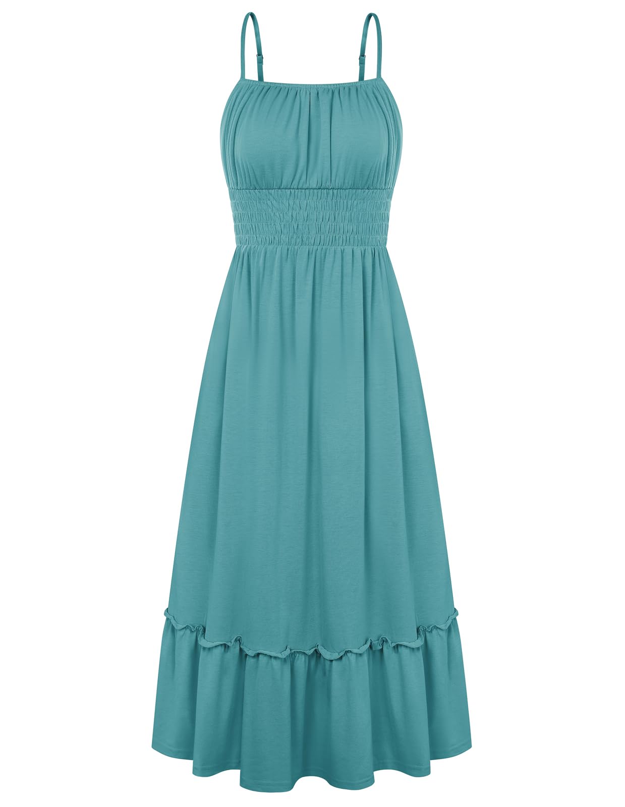 GRACE KARIN Women's Summer Maxi Dress 2026,Smocked Ruched Bust Sundress with Adjustable Straps & Pockets-Beach Vacation Dress