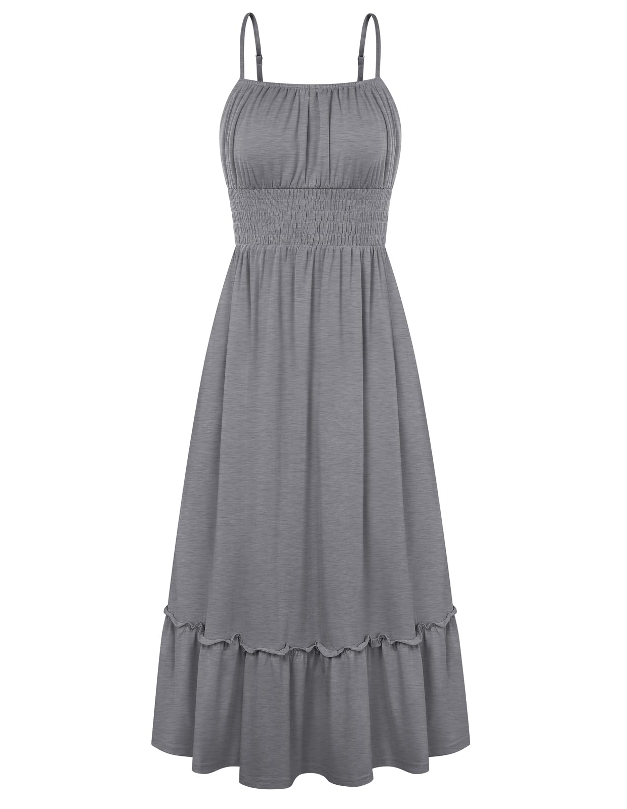 GRACE KARIN Women's Summer Maxi Dress 2026,Smocked Ruched Bust Sundress with Adjustable Straps & Pockets-Beach Vacation Dress