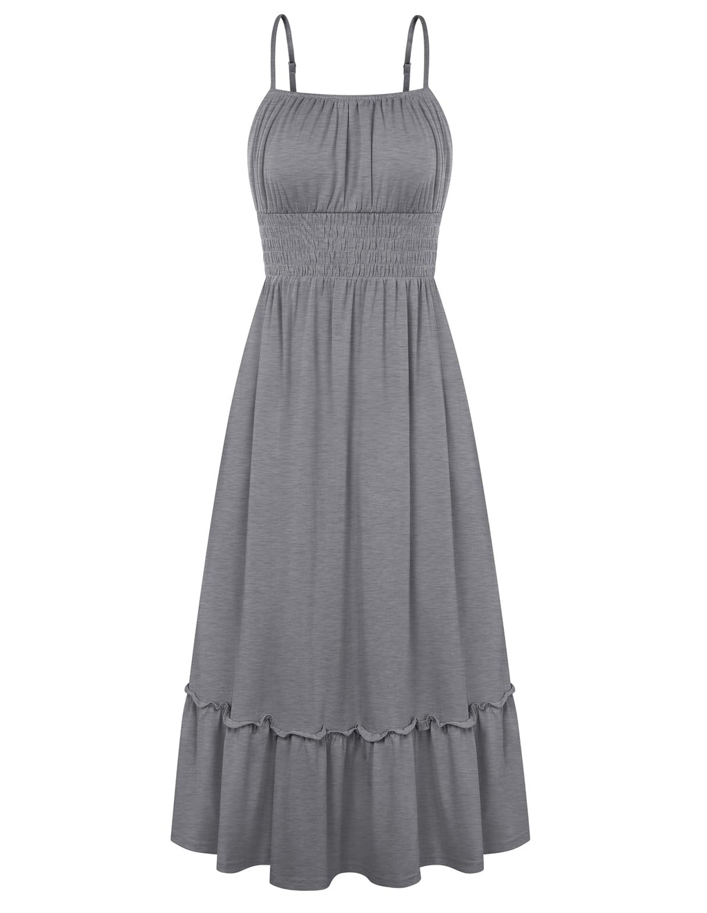 GRACE KARIN Women's Summer Maxi Dress 2026,Smocked Ruched Bust Sundress with Adjustable Straps & Pockets-Beach Vacation Dress