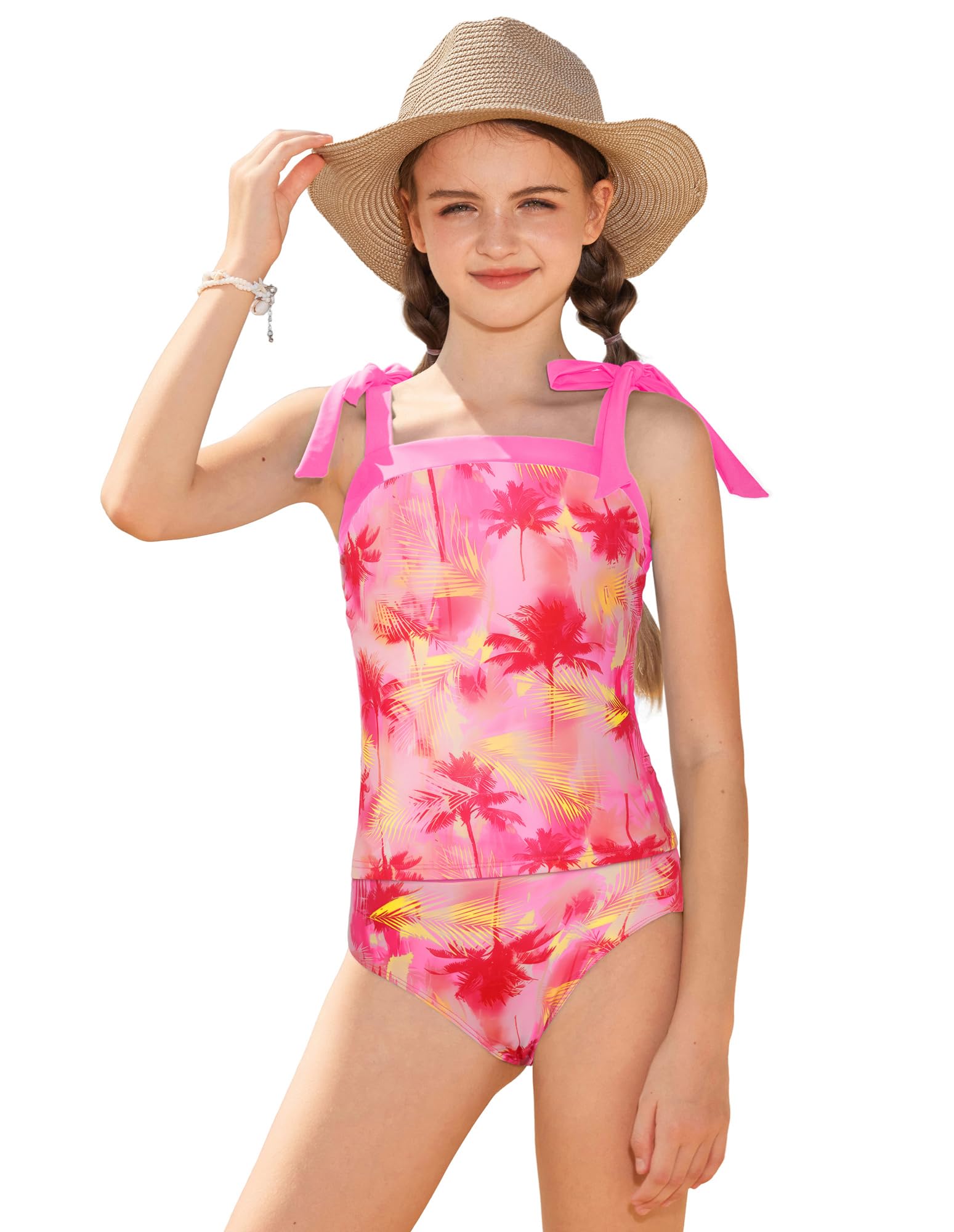 GRACE KARIN Teen Girls Swimsuits 2 Piece Tankini Set Bathing Suits for Kids 7-14Y