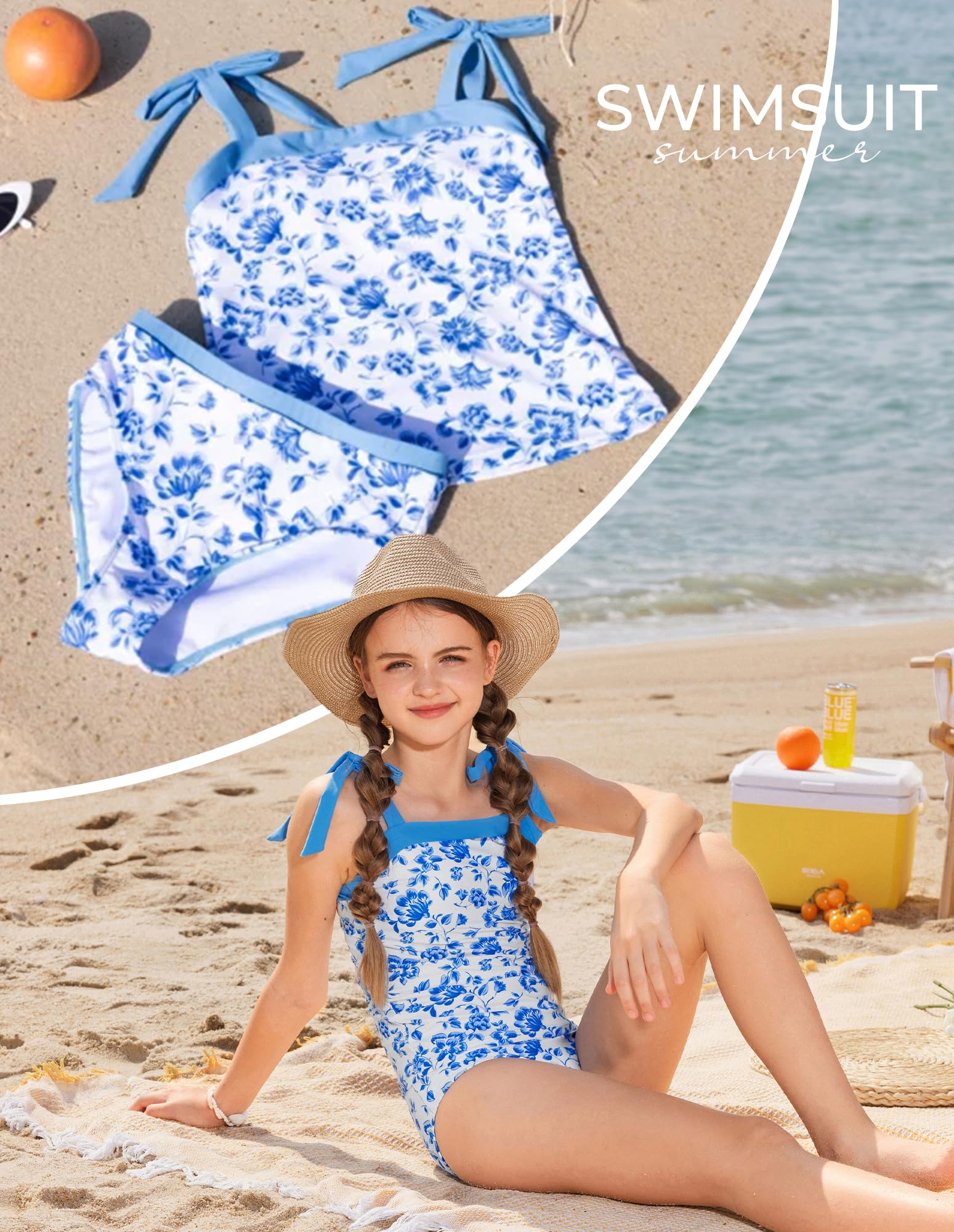GRACE KARIN Teen Girls Swimsuits 2 Piece Tankini Set Bathing Suits for Kids 7-14Y